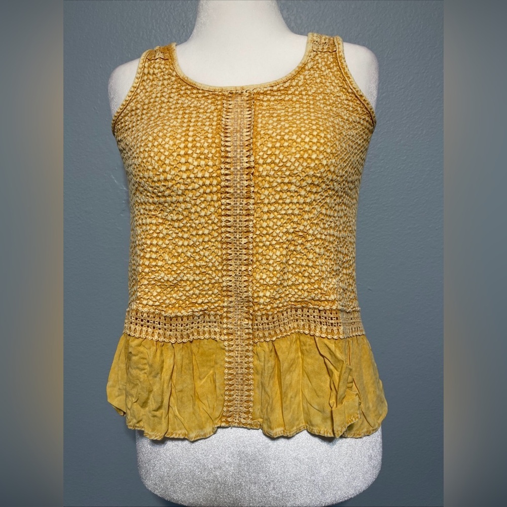 Anthropologie Eri + Ali Gold Savoia Tank Top Ruffle Edge Western Boho Small